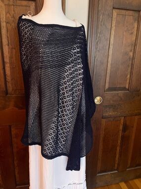 J. Jill Navy Open-Weave Poncho Sweater